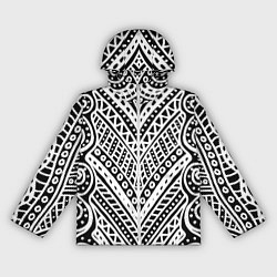 Ветровка с капюшоном женская Абстракция черно-белая Волны, полосы, вензеля Моно, цвет: 3D-белый