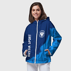 Ветровка с капюшоном женская РОССИЯ - ГЕРБ Russia Sport Пламя, цвет: 3D-белый — фото 2