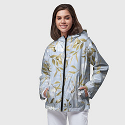 Ветровка с капюшоном женская Цветы Золотые Листья, цвет: 3D-черный — фото 2