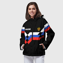 Ветровка с капюшоном женская РОССИЯ ТРИКОЛОР ЛИНИИ, цвет: 3D-черный — фото 2