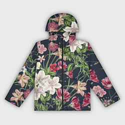 Ветровка с капюшоном женская Цветы Розовые, цвет: 3D-черный