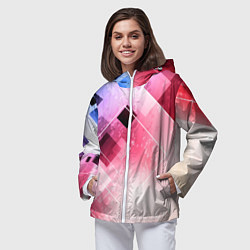Ветровка с капюшоном женская Розово-голубая абстрактная геометрия, цвет: 3D-белый — фото 2