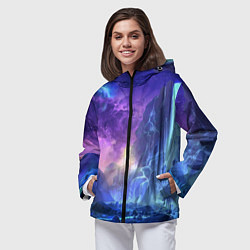 Ветровка с капюшоном женская Фантастический пейзаж Водопад Неон, цвет: 3D-черный — фото 2