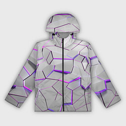 Ветровка с капюшоном женская 3д плиты - белый неон, цвет: 3D-черный
