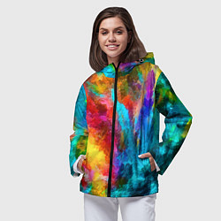 Ветровка с капюшоном женская Цветные всплески Экспрессионизм Абстракция Color S, цвет: 3D-черный — фото 2