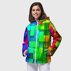 Ветровка с капюшоном женская РАЗНОЦВЕТНЫЕ КУБИКИ MULTICOLORED CUBES, цвет: 3D-белый — фото 2