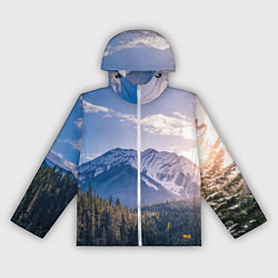 Ветровка с капюшоном женская Горы Лес Солнце, цвет: 3D-белый