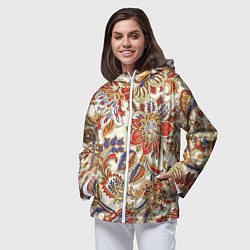 Ветровка с капюшоном женская Цветочный винтажный орнамент, цвет: 3D-белый — фото 2