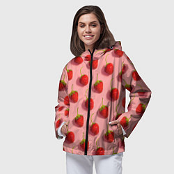 Ветровка с капюшоном женская Strawberry Pattern, цвет: 3D-черный — фото 2