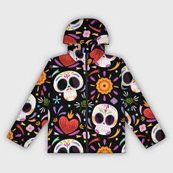 Ветровка с капюшоном женская Веселые черепа в цветах, цвет: 3D-черный