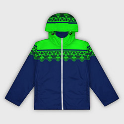 Ветровка с капюшоном женская Green Lace Зеленое кружево на темном синем фоне, цвет: 3D-белый