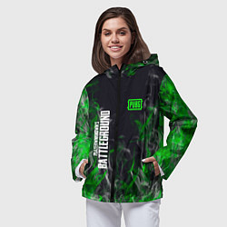 Ветровка с капюшоном женская Pubg - зелёное пламя, цвет: 3D-черный — фото 2