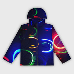 Ветровка с капюшоном женская Неоновые волны во тьме - Синий, цвет: 3D-черный