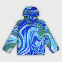 Ветровка с капюшоном женская Тай-дай с синим, зелёным и белым цветом, цвет: 3D-черный