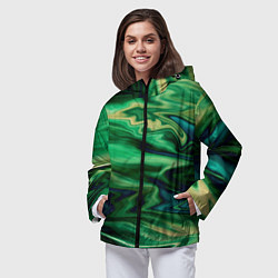 Ветровка с капюшоном женская Абстрактный узор в зеленых тонах, цвет: 3D-черный — фото 2