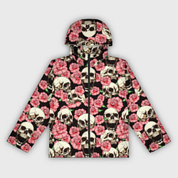 Ветровка с капюшоном женская Розы с черепами, цвет: 3D-черный