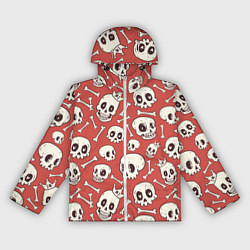 Ветровка с капюшоном женская Черепа на красном фоне, цвет: 3D-белый