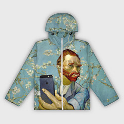Ветровка с капюшоном женская Ван Гог Селфи - Арт Портрет, цвет: 3D-белый