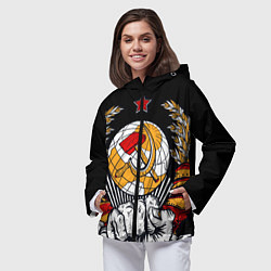 Ветровка с капюшоном женская Герб СССР на черном фоне, цвет: 3D-черный — фото 2