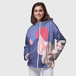 Ветровка с капюшоном женская Пейзаж гор и леса в стиле ретро, цвет: 3D-белый — фото 2