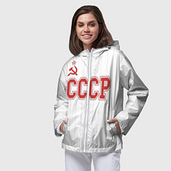 Ветровка с капюшоном женская СССР - Союз Советских Социалистических Республик, цвет: 3D-белый — фото 2
