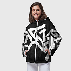 Ветровка с капюшоном женская Иероглифы в стиле граффити, цвет: 3D-белый — фото 2