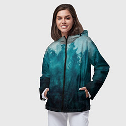 Ветровка с капюшоном женская Темный хвойный лес, цвет: 3D-черный — фото 2