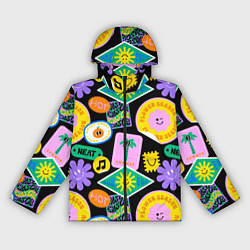Ветровка с капюшоном женская Летние наклейки pop-art паттерн, цвет: 3D-черный