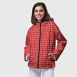 Ветровка с капюшоном женская Красные сердечки паттерн, цвет: 3D-черный — фото 2