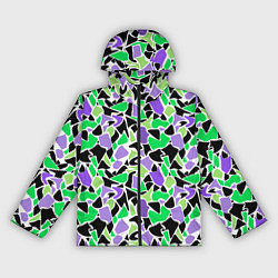 Ветровка с капюшоном женская Зелено-фиолетовый абстрактный узор, цвет: 3D-черный