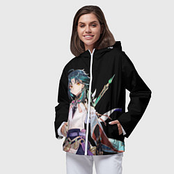 Ветровка с капюшоном женская Адепт Сяо - Минимализм, цвет: 3D-белый — фото 2