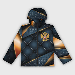 Ветровка с капюшоном женская Золотой герб России на объемном фоне, цвет: 3D-черный