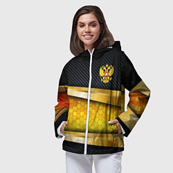 Ветровка с капюшоном женская Black & gold - герб России, цвет: 3D-белый — фото 2