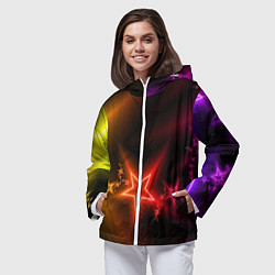 Ветровка с капюшоном женская Звёзды с неоновым свечением, цвет: 3D-белый — фото 2