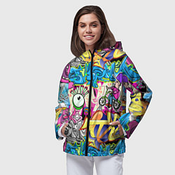 Ветровка с капюшоном женская Велосипедист и глаз граффити, цвет: 3D-черный — фото 2