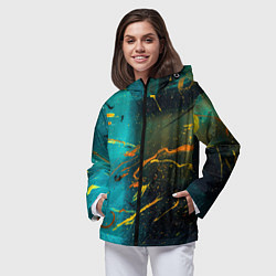 Ветровка с капюшоном женская Абстрактные голубые стены и тени с красками, цвет: 3D-черный — фото 2
