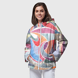 Ветровка с капюшоном женская Буйство красок акварель, цвет: 3D-белый — фото 2