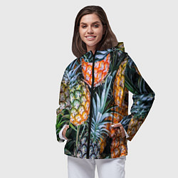 Ветровка с капюшоном женская Фон из ананасов, цвет: 3D-черный — фото 2