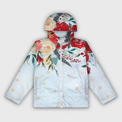 Ветровка с капюшоном женская Новогодний букет из роз, цвет: 3D-белый