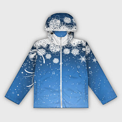 Ветровка с капюшоном женская Снежный узор на синем фоне, цвет: 3D-белый