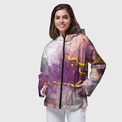Ветровка с капюшоном женская Сиреневый мрамор с золотыми прожилками, цвет: 3D-черный — фото 2