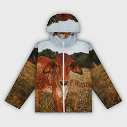 Ветровка с капюшоном женская Коровка на поле, цвет: 3D-белый