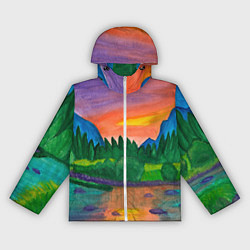 Ветровка с капюшоном женская Закат на реке, цвет: 3D-белый