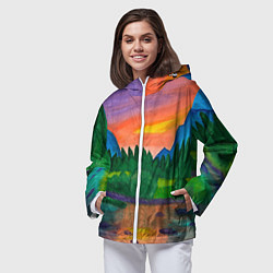 Ветровка с капюшоном женская Закат на реке, цвет: 3D-белый — фото 2