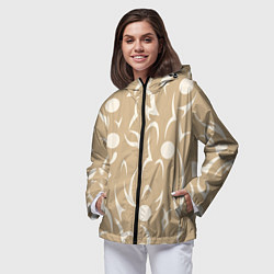 Ветровка с капюшоном женская Абстрактные фигуры на кремовом фоне, цвет: 3D-черный — фото 2