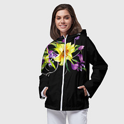 Ветровка с капюшоном женская Лилии, цвет: 3D-белый — фото 2