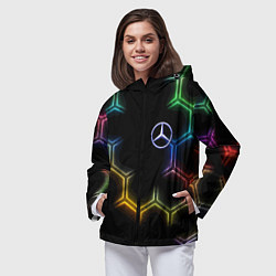 Ветровка с капюшоном женская Mercedes - neon pattern, цвет: 3D-черный — фото 2