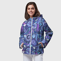 Ветровка с капюшоном женская Индийский орнамент - Пейсли, цвет: 3D-белый — фото 2