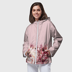 Ветровка с капюшоном женская Нежные розовые цветы в букете, цвет: 3D-белый — фото 2