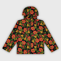 Ветровка с капюшоном женская Красивая хохломская роспись, цвет: 3D-черный
